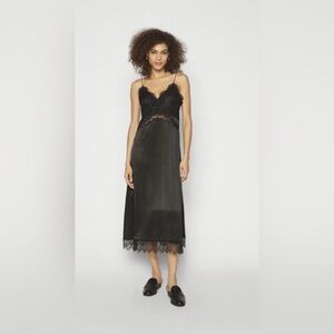THE KOOPLES Black Lace Silk Midi Slip Dress NWT Size 4 (US XL)